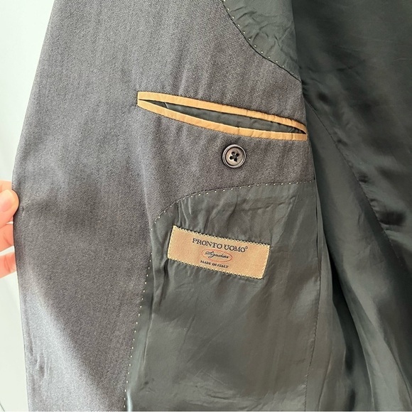 Pronto Uomo Signature Single Breasted 100% Wool Stone Gray Suit Jacket Size 42R - Picture 10 of 16